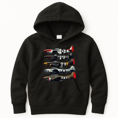 Ww2 Warplanes B 17 P51 Mustang F4u Corsair P40 Warhawk Kids Hoodie