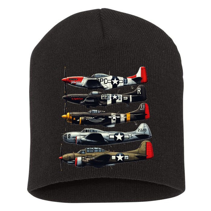 Ww2 Warplanes B 17 P51 Mustang F4u Corsair P40 Warhawk Short Acrylic Beanie