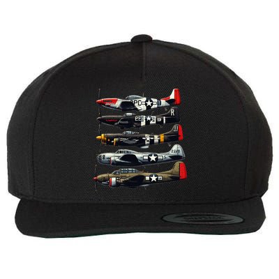 Ww2 Warplanes B 17 P51 Mustang F4u Corsair P40 Warhawk Wool Snapback Cap