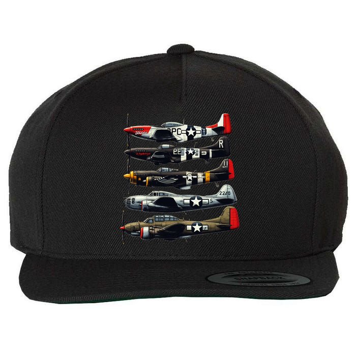 Ww2 Warplanes B 17 P51 Mustang F4u Corsair P40 Warhawk Wool Snapback Cap