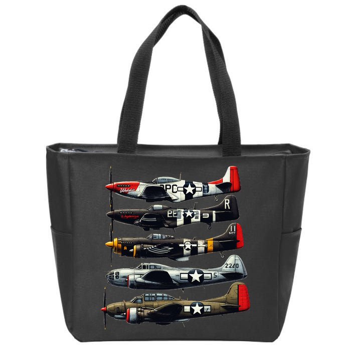 Ww2 Warplanes B 17 P51 Mustang F4u Corsair P40 Warhawk Zip Tote Bag
