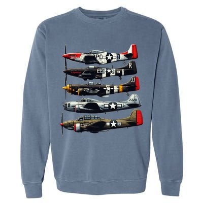 Ww2 Warplanes B 17 P51 Mustang F4u Corsair P40 Warhawk Garment-Dyed Sweatshirt