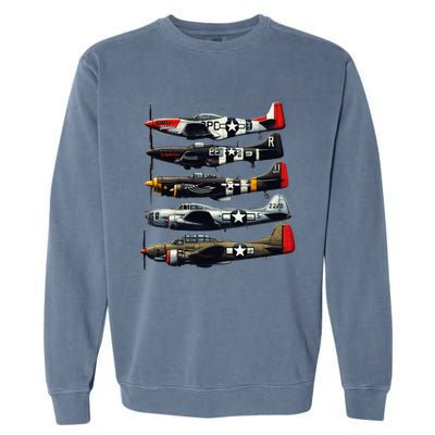 Ww2 Warplanes B 17 P51 Mustang F4u Corsair P40 Warhawk Garment-Dyed Sweatshirt