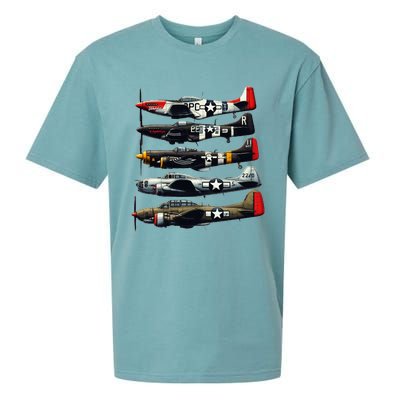 Ww2 Warplanes B 17 P51 Mustang F4u Corsair P40 Warhawk Sueded Cloud Jersey T-Shirt