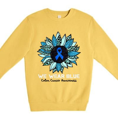 We Wear Blue Colon Cancer Awareness Month Ribbon Sunflower Premium Crewneck Sweatshirt