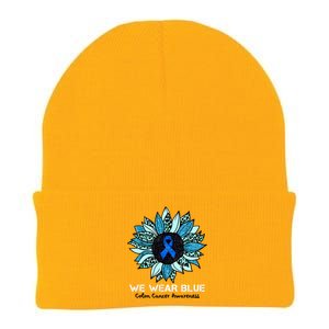 We Wear Blue Colon Cancer Awareness Month Ribbon Sunflower Knit Cap Winter Beanie