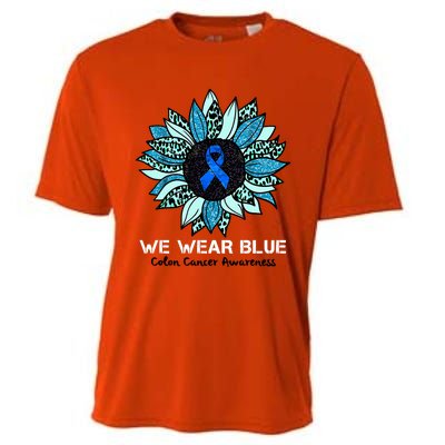 We Wear Blue Colon Cancer Awareness Month Ribbon Sunflower Cooling Performance Crew T-Shirt