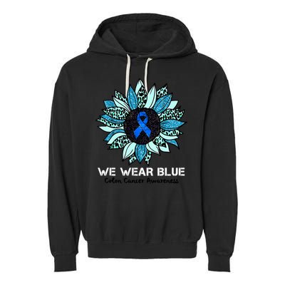 We Wear Blue Colon Cancer Awareness Month Ribbon Sunflower Garment-Dyed Fleece Hoodie