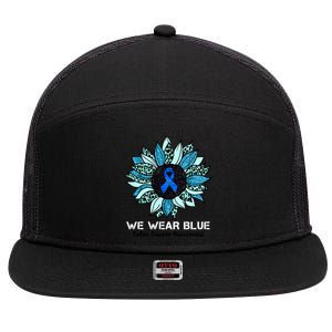 We Wear Blue Colon Cancer Awareness Month Ribbon Sunflower 7 Panel Mesh Trucker Snapback Hat