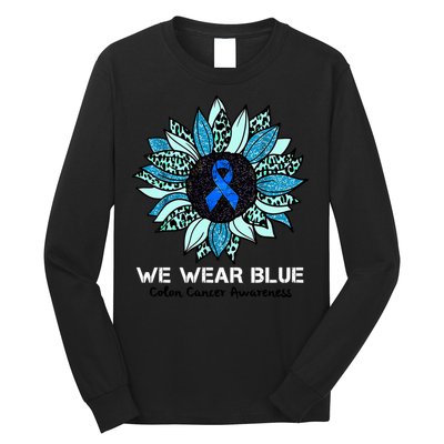 We Wear Blue Colon Cancer Awareness Month Ribbon Sunflower Long Sleeve Shirt