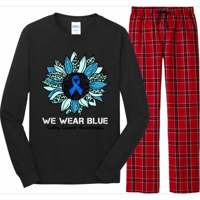 We Wear Blue Colon Cancer Awareness Month Ribbon Sunflower Long Sleeve Pajama Set