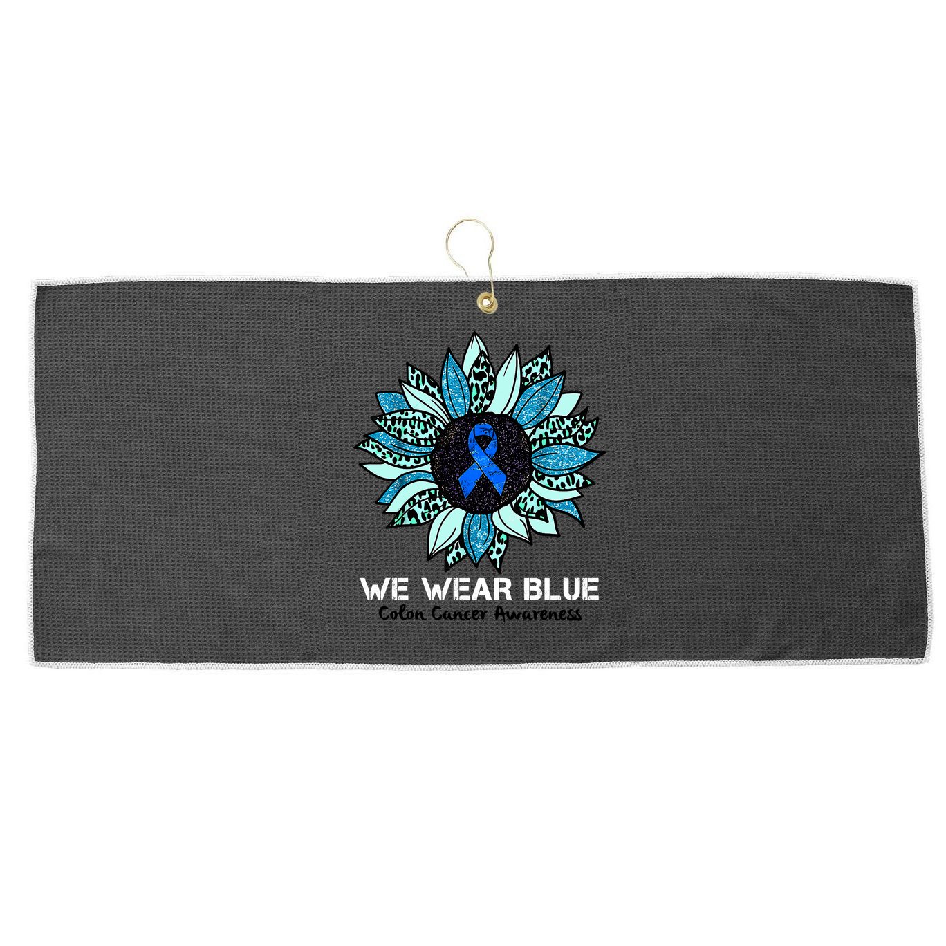 We Wear Blue Colon Cancer Awareness Month Ribbon Sunflower Large Microfiber Waffle Golf Towel