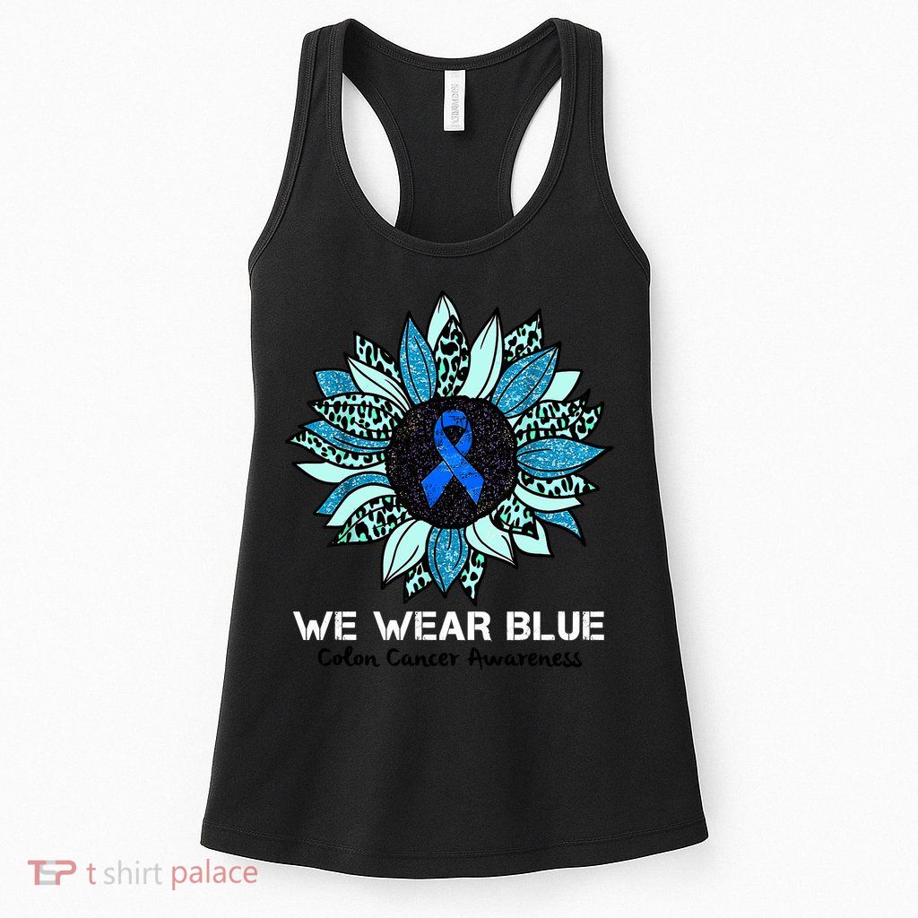 We Wear Blue Colon Cancer Awareness Month Ribbon Sunflower Womens Tank Top