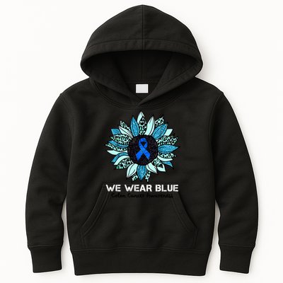 We Wear Blue Colon Cancer Awareness Month Ribbon Sunflower Kids Hoodie