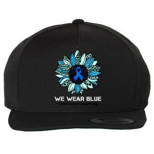 We Wear Blue Colon Cancer Awareness Month Ribbon Sunflower Wool Snapback Cap