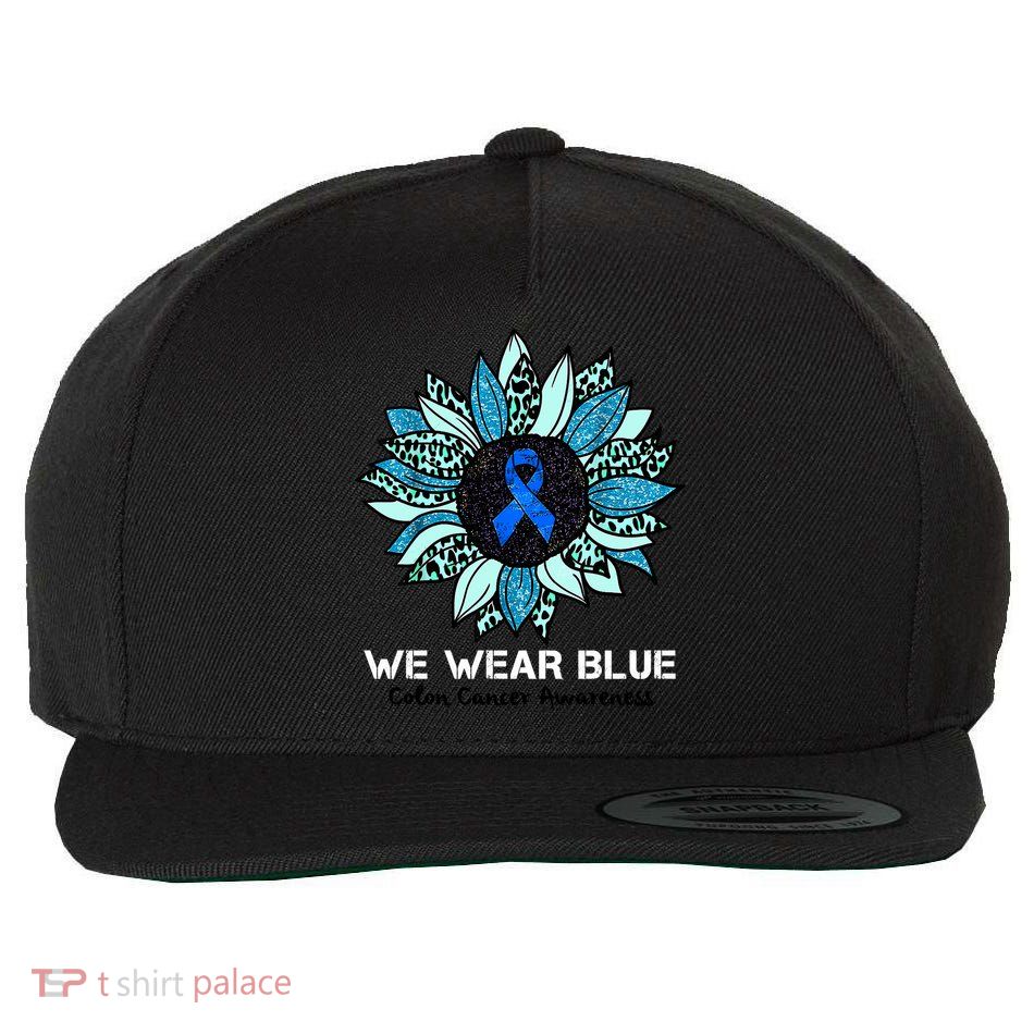 We Wear Blue Colon Cancer Awareness Month Ribbon Sunflower Wool Snapback Cap