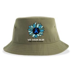 We Wear Blue Colon Cancer Awareness Month Ribbon Sunflower Sustainable Bucket Hat