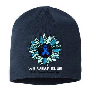 We Wear Blue Colon Cancer Awareness Month Ribbon Sunflower Sustainable Beanie