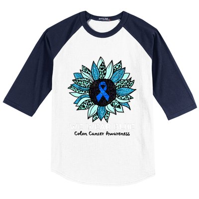 We Wear Blue Colon Cancer Awareness Month Ribbon Sunflower Baseball Sleeve Shirt