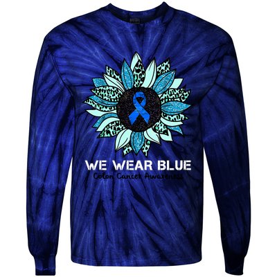 We Wear Blue Colon Cancer Awareness Month Ribbon Sunflower Tie-Dye Long Sleeve Shirt