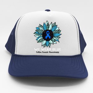 We Wear Blue Colon Cancer Awareness Month Ribbon Sunflower Trucker Hat