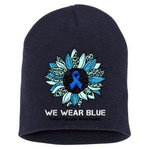 We Wear Blue Colon Cancer Awareness Month Ribbon Sunflower Short Acrylic Beanie