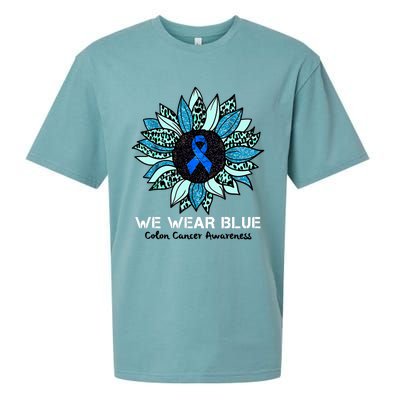 We Wear Blue Colon Cancer Awareness Month Ribbon Sunflower Sueded Cloud Jersey T-Shirt