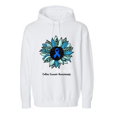 We Wear Blue Colon Cancer Awareness Month Ribbon Sunflower Garment-Dyed Fleece Hoodie