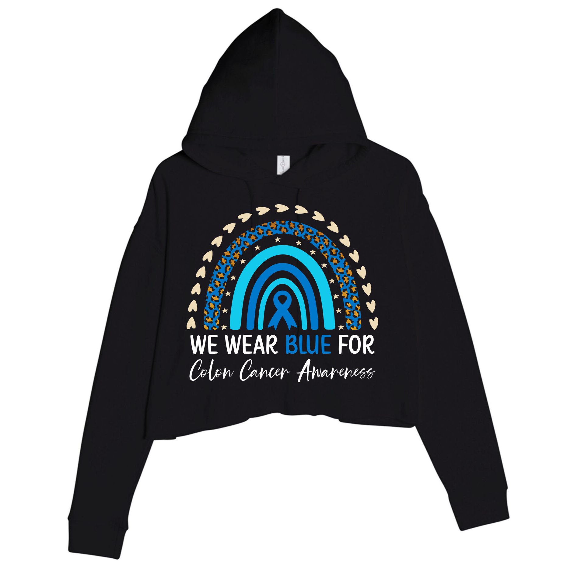 We Wear Blue For Colon Cancer Awareness Crop Fleece Hoodie