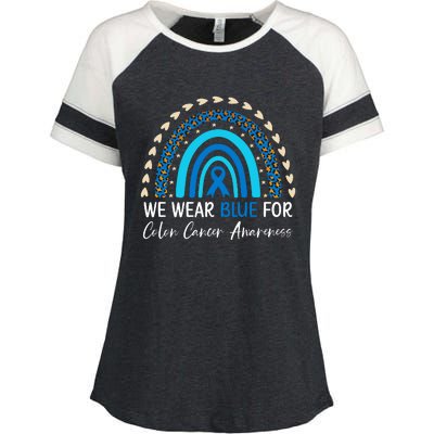 We Wear Blue For Colon Cancer Awareness Enza Ladies Jersey Colorblock Tee