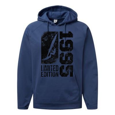 Windsurfer Windsurf Board Vintage 1995 Birthday Windsurfing Performance Fleece Hoodie