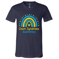 We Wear Blue And Yellow Down Syndrome Awareness V-Neck T-Shirt