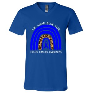 We Wear Blue Rainbow Colon Cancer Awareness Gift V-Neck T-Shirt