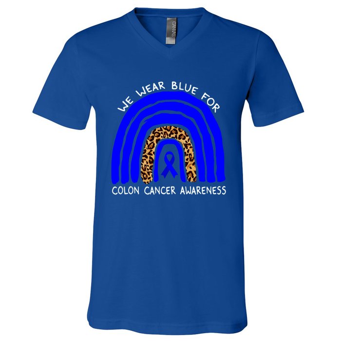 We Wear Blue Rainbow Colon Cancer Awareness Gift V-Neck T-Shirt