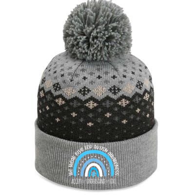 We Wear Blue For Autism Awareness Cute Rainbow Autistic The Baniff Cuffed Pom Beanie