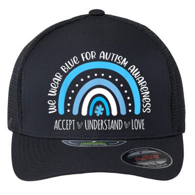 We Wear Blue For Autism Awareness Cute Rainbow Autistic Flexfit Unipanel Trucker Cap