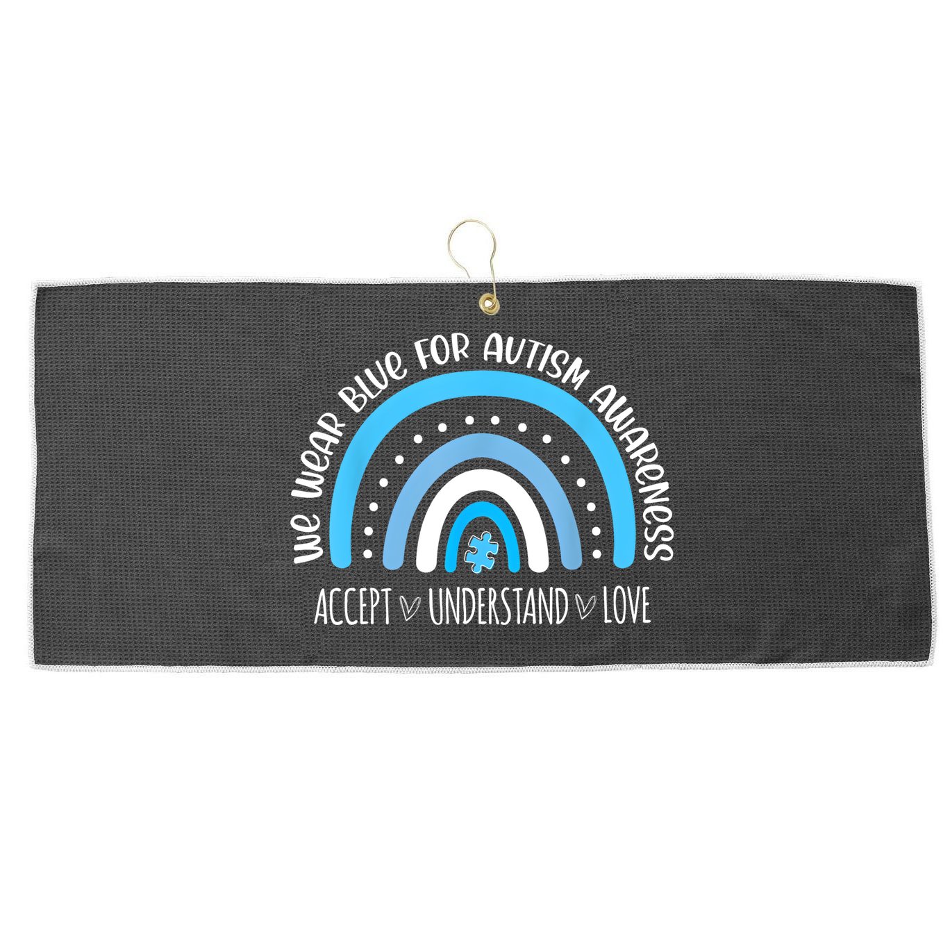 We Wear Blue For Autism Awareness Cute Rainbow Autistic Large Microfiber Waffle Golf Towel
