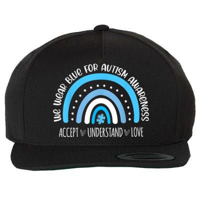 We Wear Blue For Autism Awareness Cute Rainbow Autistic Wool Snapback Cap