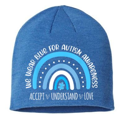 We Wear Blue For Autism Awareness Cute Rainbow Autistic Sustainable Beanie