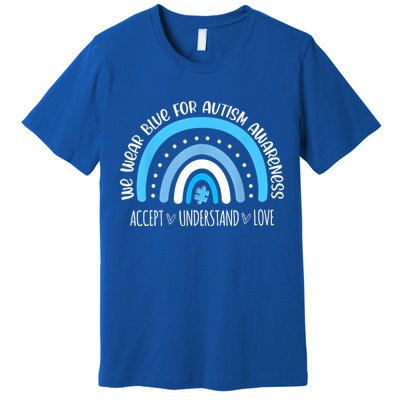 We Wear Blue For Autism Awareness Cute Rainbow Autistic Premium T-Shirt