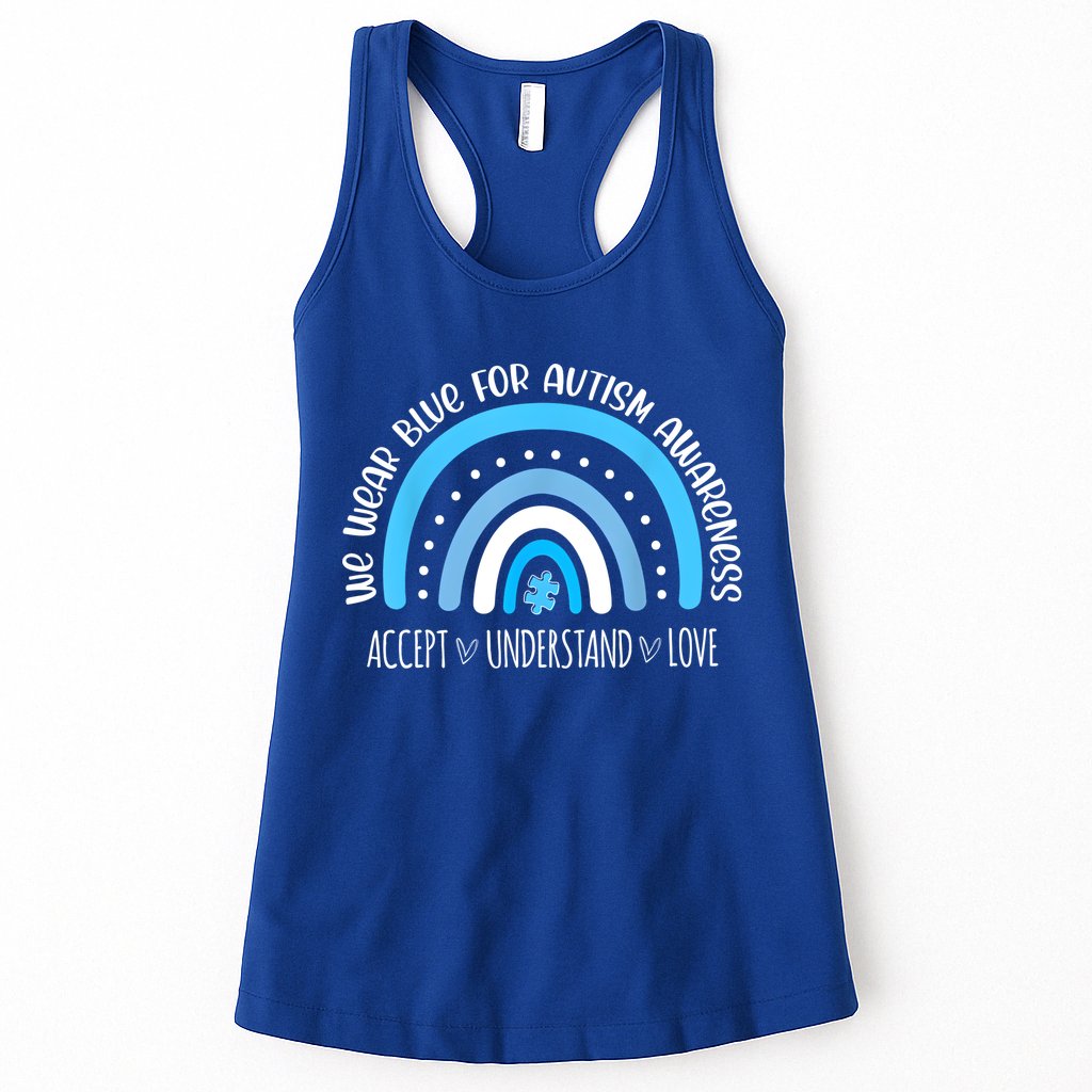 We Wear Blue For Autism Awareness Cute Rainbow Autistic Womens Tank Top