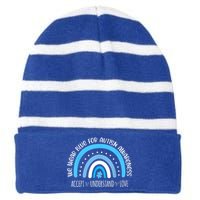 We Wear Blue For Autism Awareness Cute Rainbow Autistic Striped Beanie with Solid Band