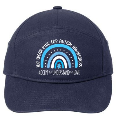 We Wear Blue For Autism Awareness Cute Rainbow Autistic 7-Panel Snapback Hat