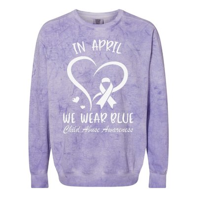 We Wear Blue Child Abuse Prevention Month Leopard Rainbow Colorblast Crewneck Sweatshirt