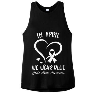 We Wear Blue Child Abuse Prevention Month Leopard Rainbow Ladies PosiCharge Tri-Blend Wicking Tank
