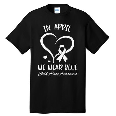 We Wear Blue Child Abuse Prevention Month Leopard Rainbow Tall T-Shirt