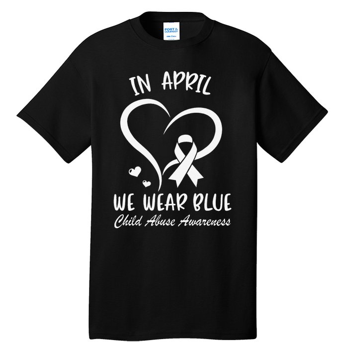 We Wear Blue Child Abuse Prevention Month Leopard Rainbow Tall T-Shirt