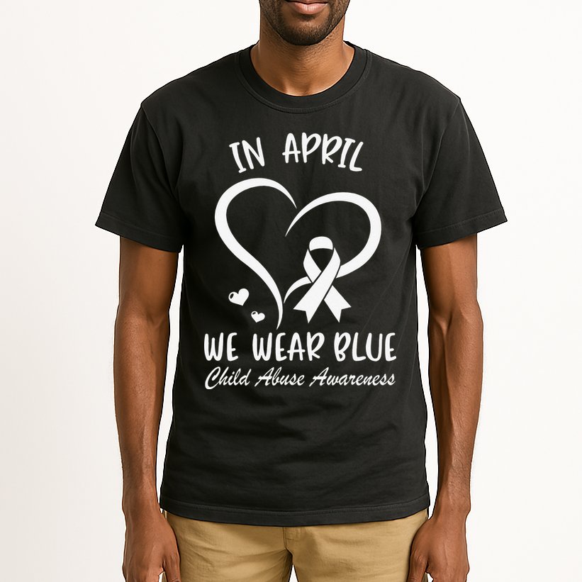 We Wear Blue Child Abuse Prevention Month Leopard Rainbow Tall T-Shirt
