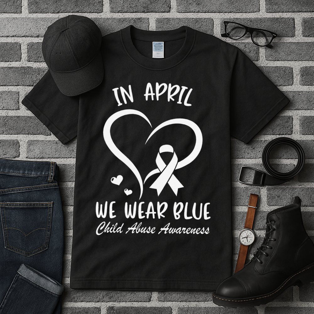 We Wear Blue Child Abuse Prevention Month Leopard Rainbow Tall T-Shirt