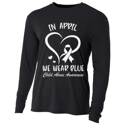 We Wear Blue Child Abuse Prevention Month Leopard Rainbow Cooling Performance Long Sleeve Crew